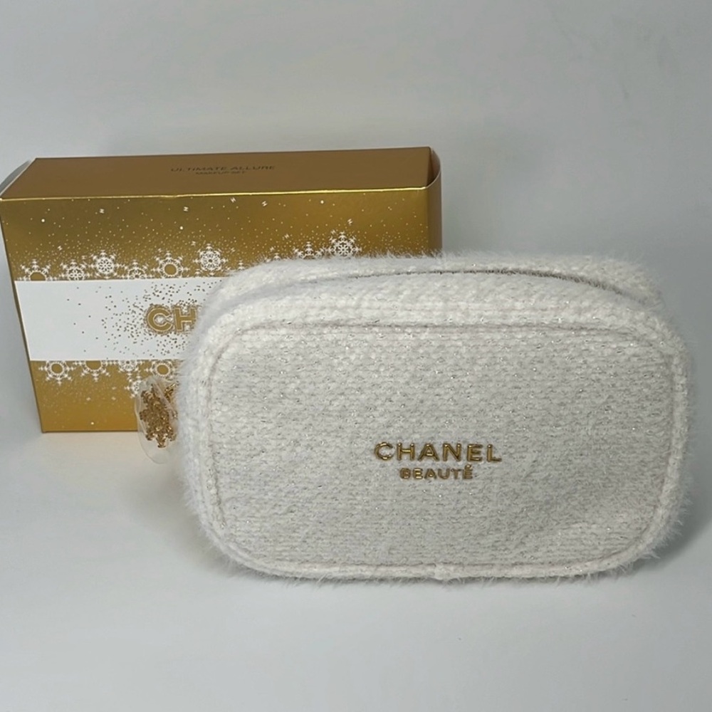 NEW CHANEL Gold and White makeup bag -Order Confirmation Email included